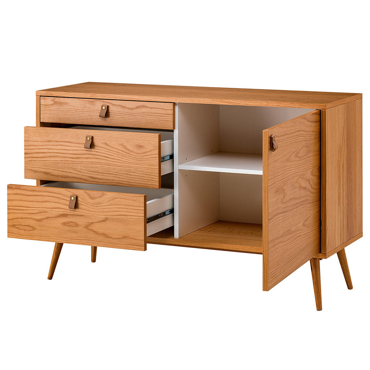 KOMMODE mit 1 Tür - Echtholzfurnier Eiche - Braun, Holzwerkstoff (120/75/40cm) - home24