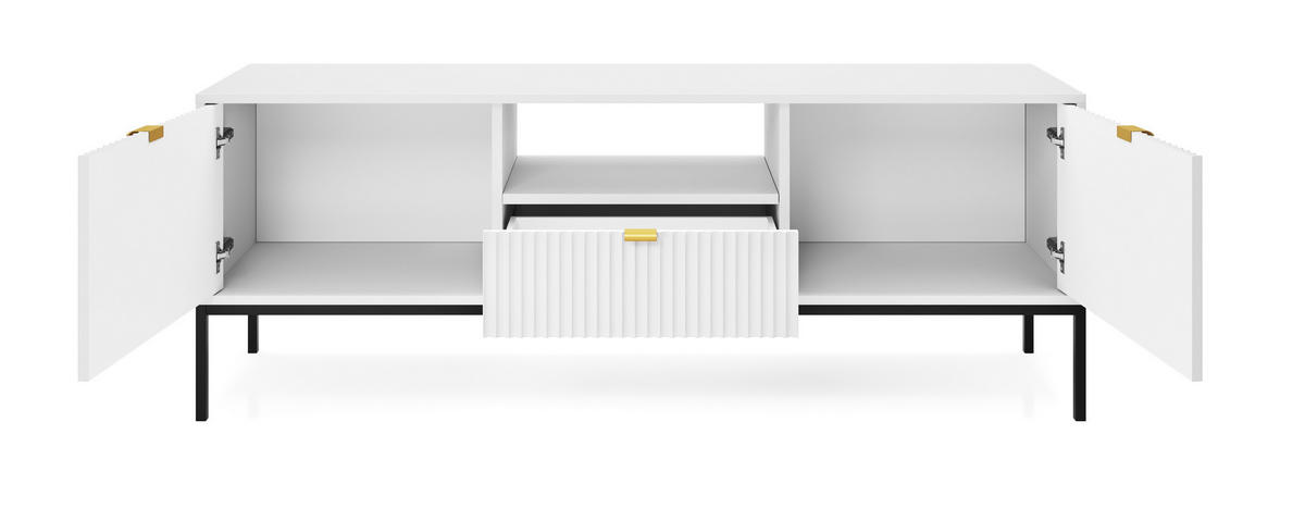 TV-SCHRANK 154 cm Galla mit Schublade, 2 Türen, gold accessories, Weiß + Schwarz - Schwarz/Weiß, Holz (154/56/39cm) - Emporius
