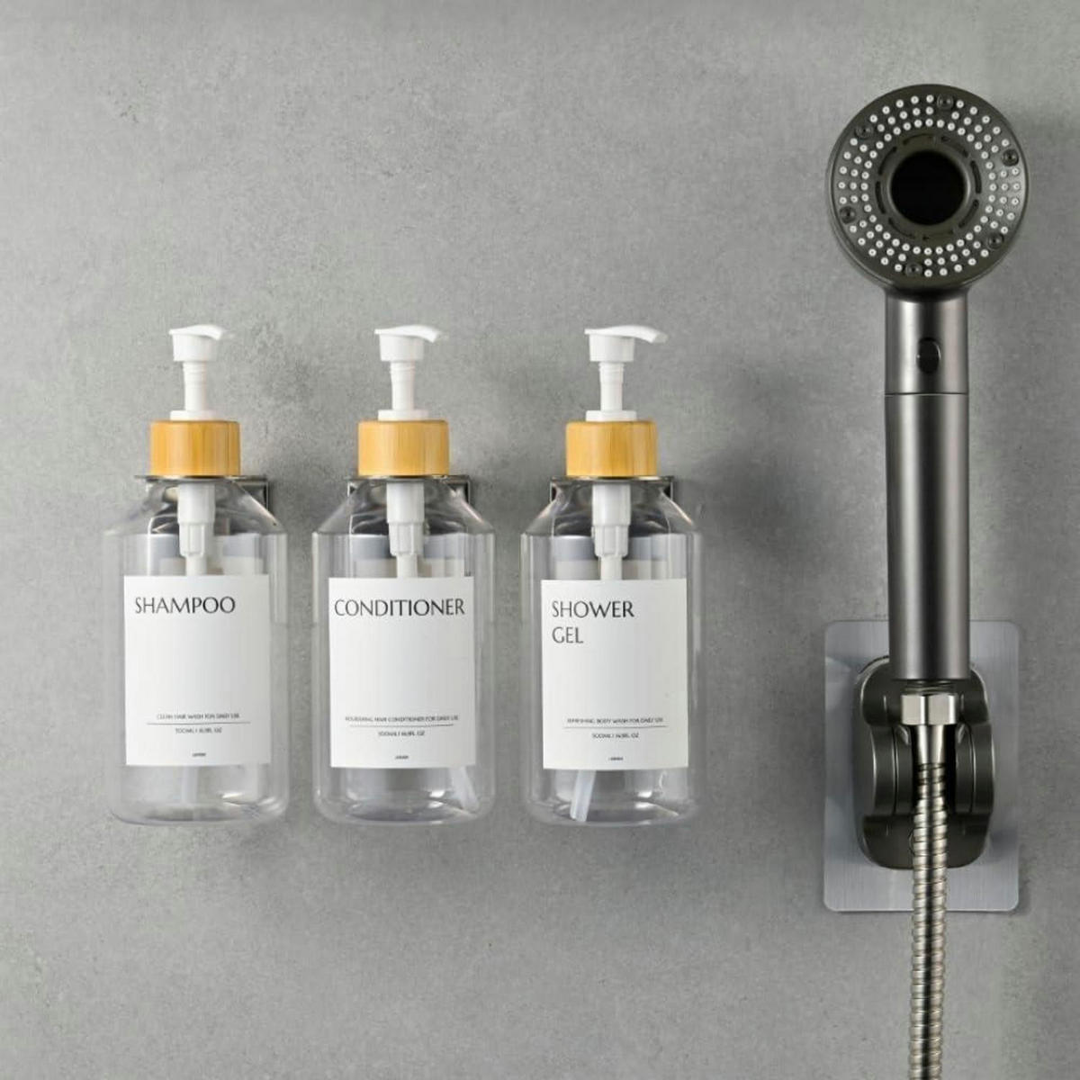 SEIFENSPENDER 3-teiliges Set Wandmontage 500ml klar mit Bambuskopf - Transparent, Kunststoff (23/20/8cm)