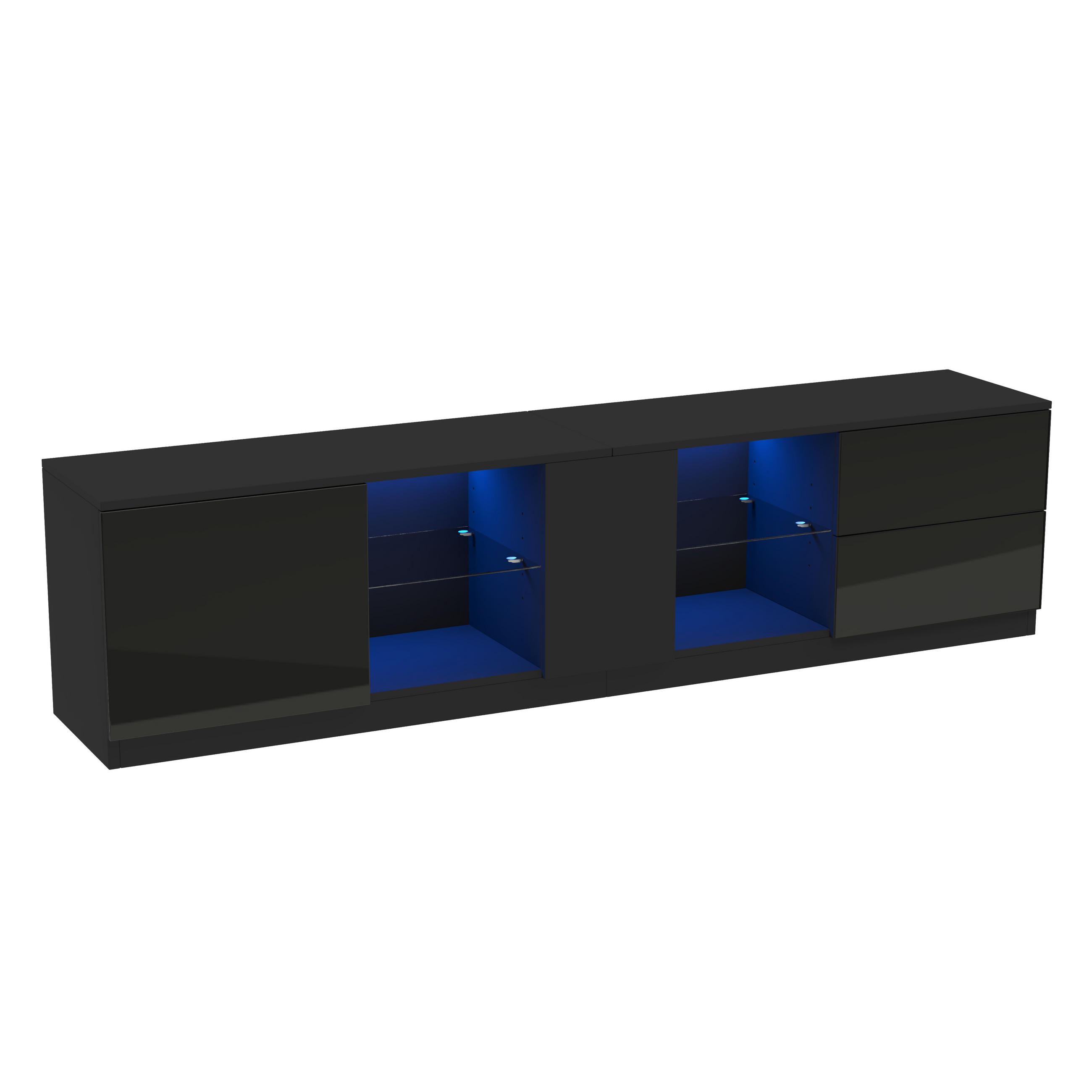 TV-SCHRANK 160/40/52 cm Schwarz Hochglanz mit LED und 2 Schubladen - Schwarz, Holzwerkstoff (160/52/40cm) - Oxeza