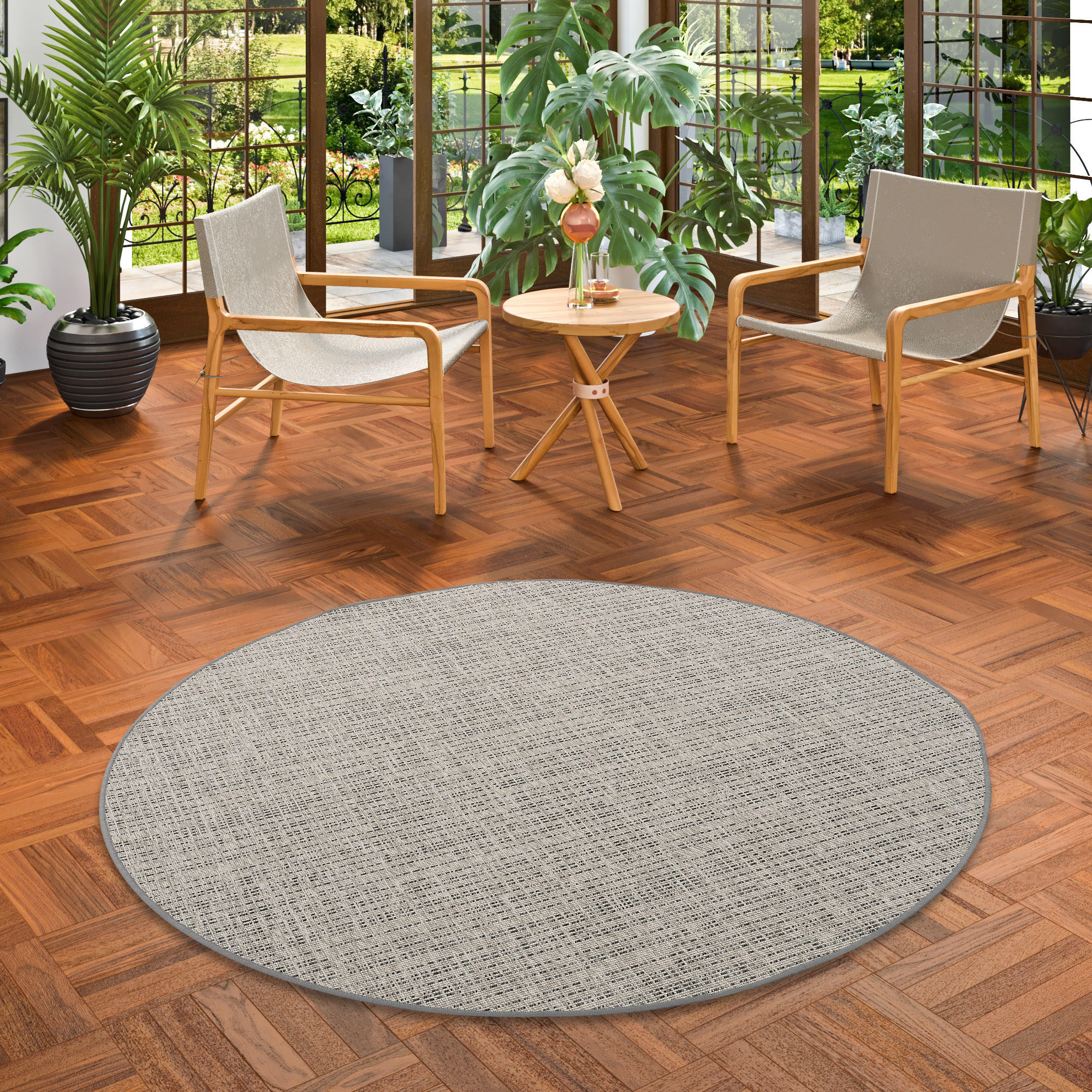SISAL-OPTIK DESIGNER FLACHGEWEBE TEPPICH PURE MELIERT RUND - Beige/Grau, Textil (200/200cm) - Snapstyle