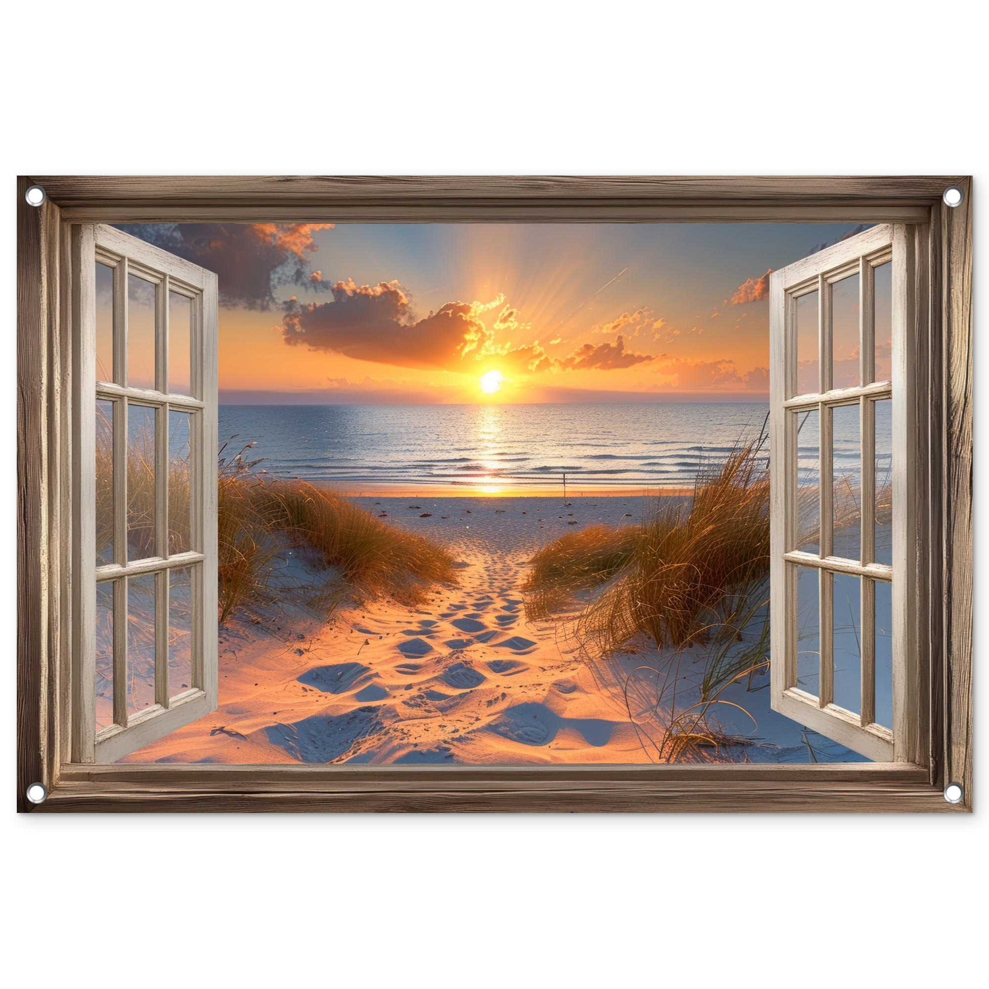 OnlyWow ZAHRADNÍ PLAKÁT Průhled - Pláž - Duny - Západ slunce 90x60 cm