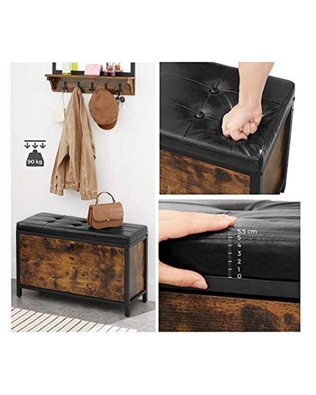 SCHUHSCHRANK/BANK, braun/schwarz - Braun, Holzwerkstoff (80/51/30cm) - A2A Home