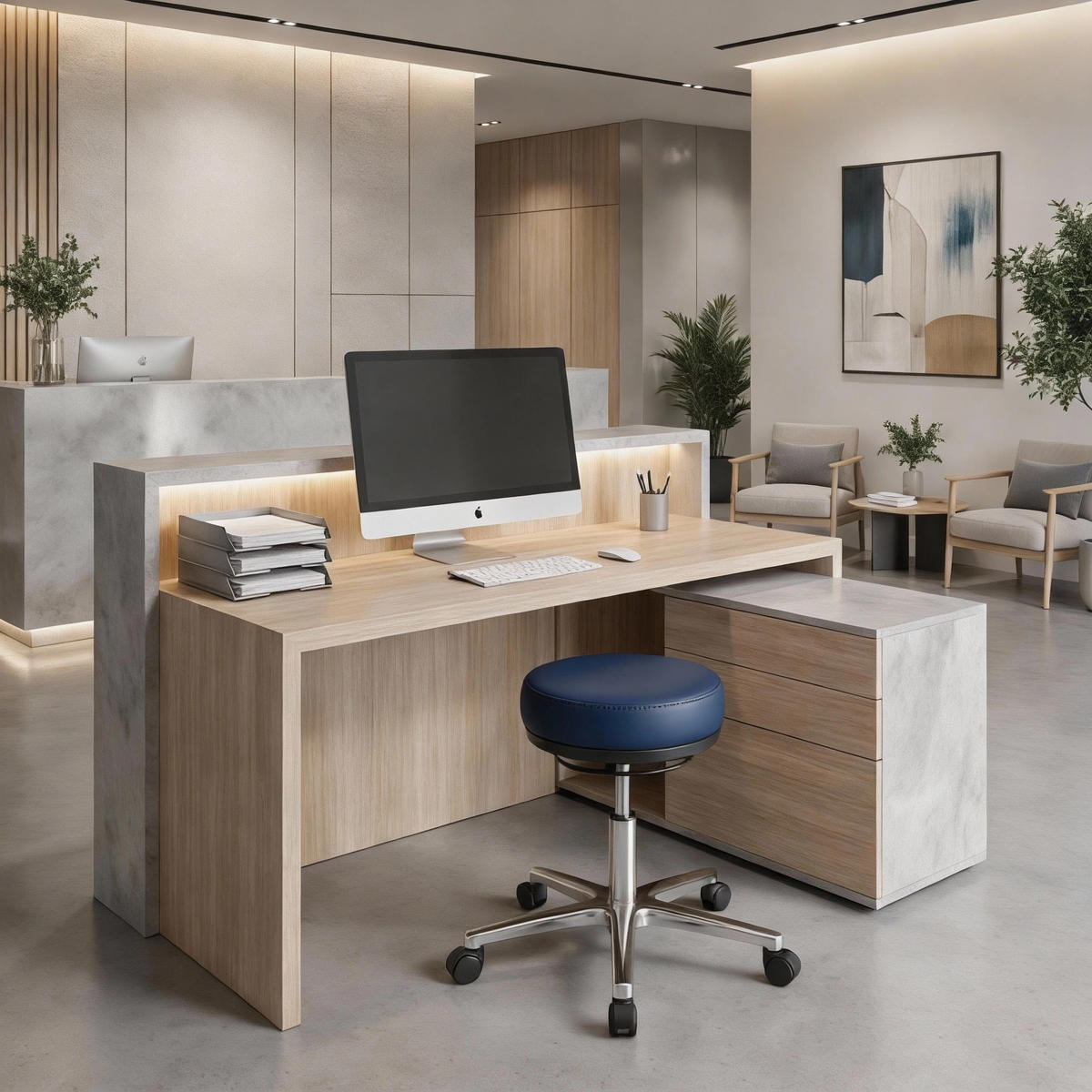 ARBEITSHOCKER Echtleder Blau - höhenverstellbar, 150kg belastbar - Blau, Leder/Metall (58/46/58cm) - Versee