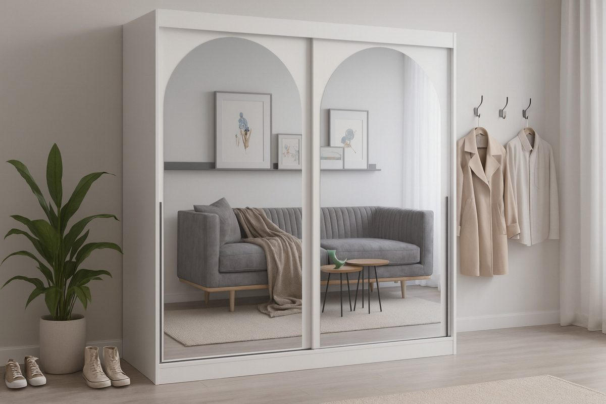 SCHIEBETÜRENSCHRANK MOSSA 200 / 215 / 65 cm in Weiß / Schwarz - Schwarz/Weiß, Holzwerkstoff (200/215/65cm) - Deine Möbel 24