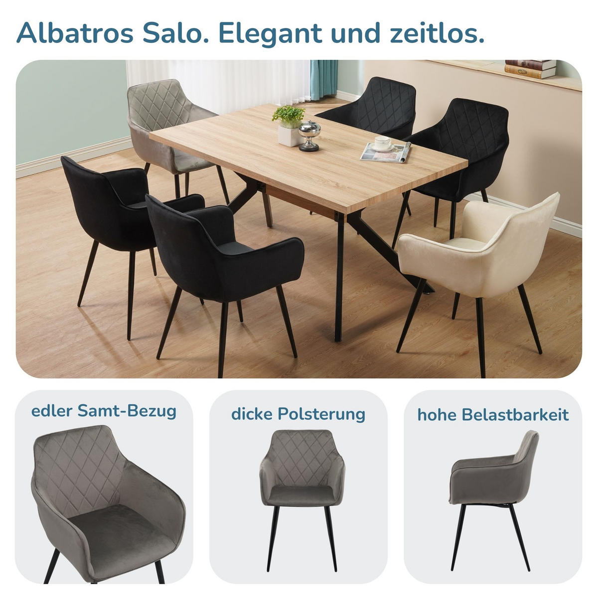 Esszimmerstuhl SALO 2er Set - Grau, Textil (54/83/49cm) - Albatros