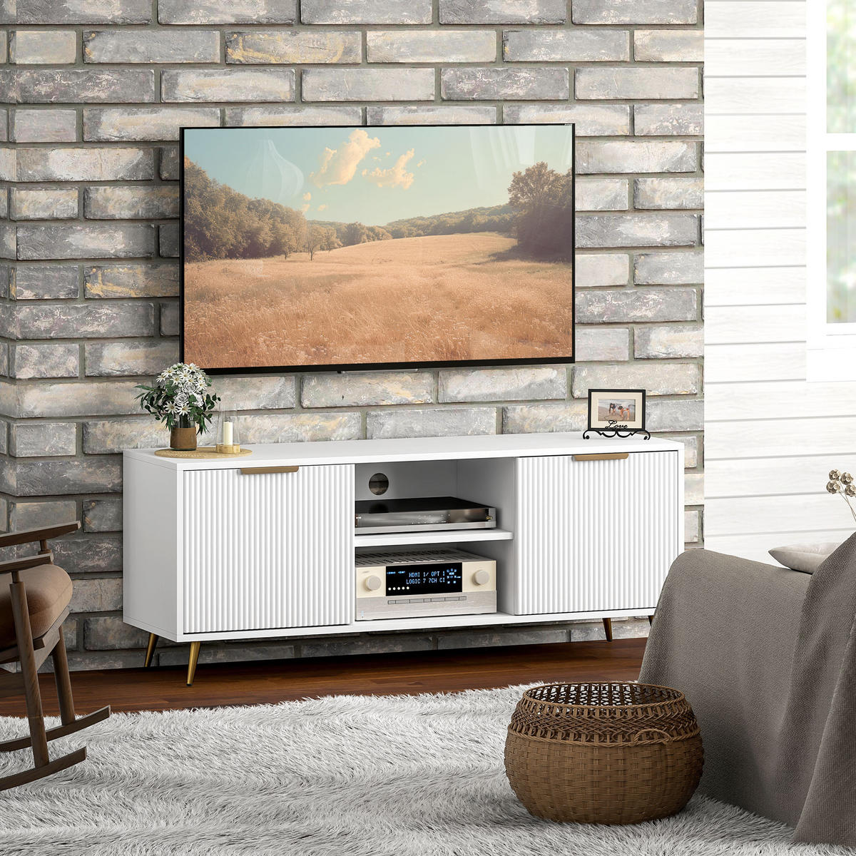 TV-MÖBEL Weiß 1 Stück - Weiß, Holzwerkstoff (120/48/35cm) - GiPP