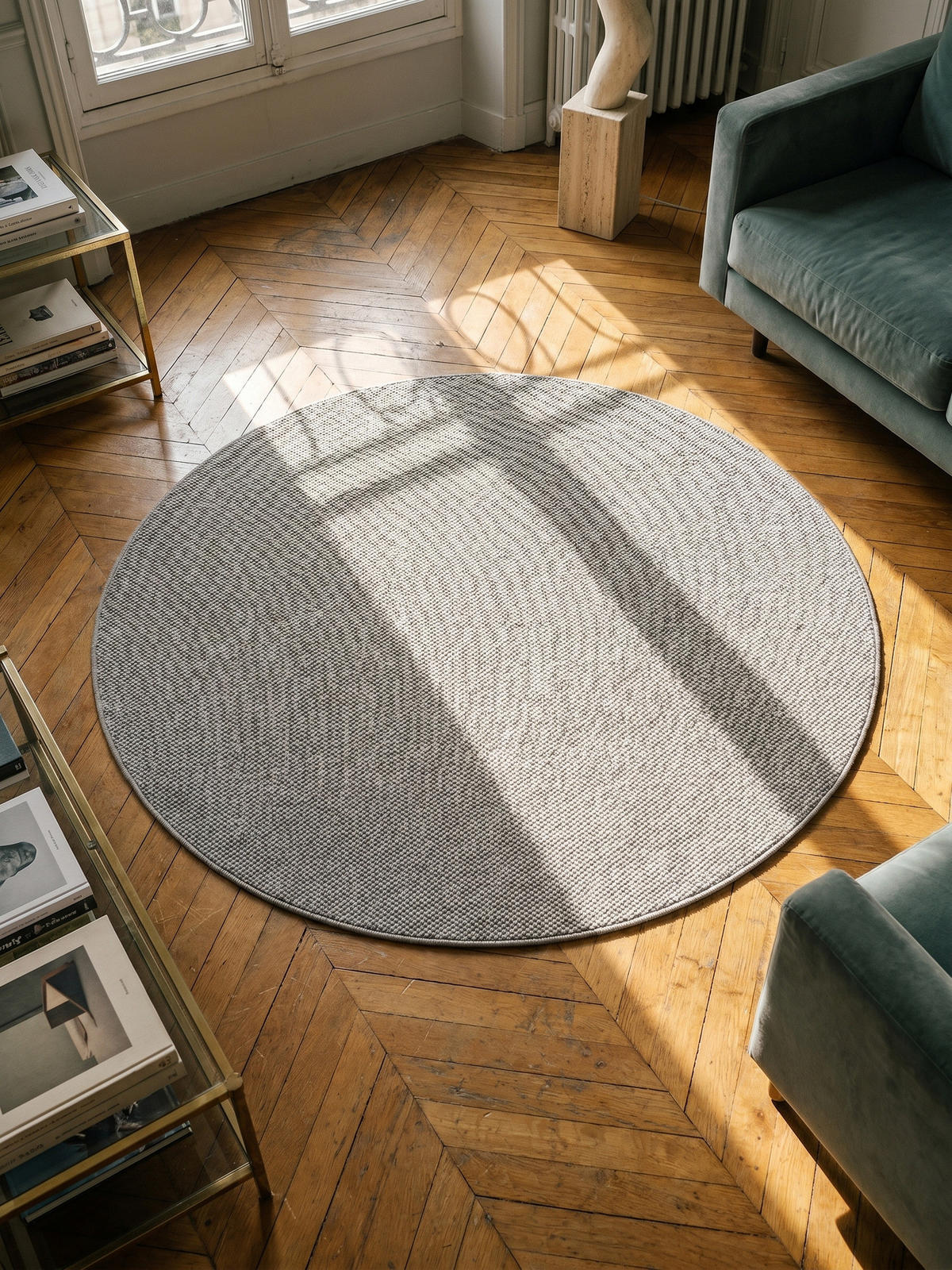 TEPPICH Flachgewebe LANGAU in Silber, meliert, Ø 200 cm - Silberfarben, Textil (200/200cm) - KADIMA DESIGN
