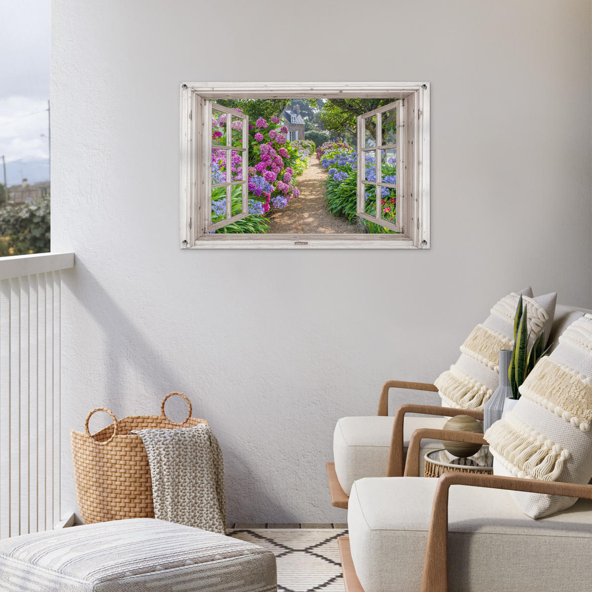 ZAHRADNÍ PLAKÁT Hortenzie - Průhledné - Květiny - Léto - Fialová - Cesta 90x60 cm - zelená barva, plast (90/60/0.2cm) - OnlyWow