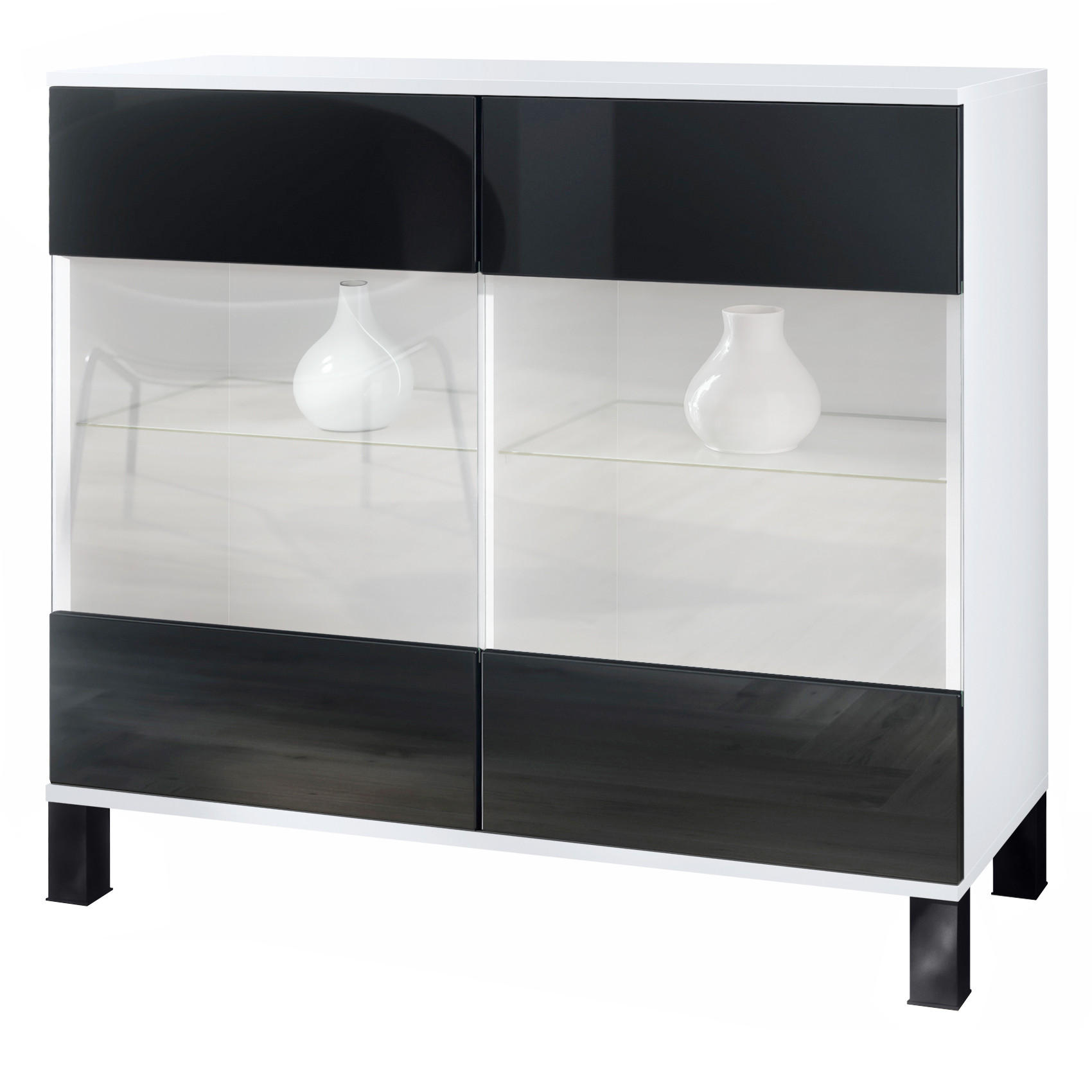 KOMMODE Bari Schwarz Hochglanz - Schwarz Hochglanz, Holzwerkstoff (92.5/84.5/35cm) - Vladon