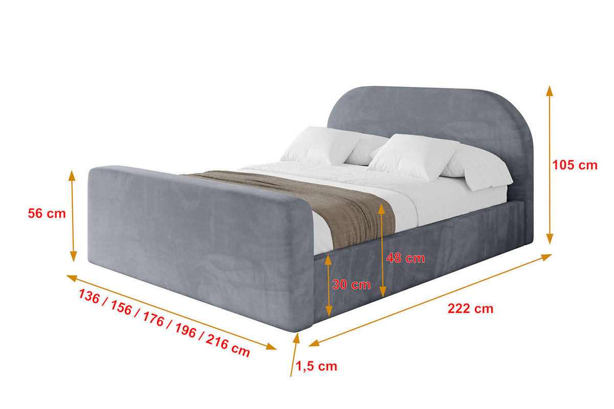 POLSTERBETT mit Bettkasten, Fußteil und Lattenrost, Boxbett mit Matratze H3/H4 - TIVON-Z 180x200 Grau - Grau, Holzwerkstoff/Textil (180/200cm) - ALTDECOR