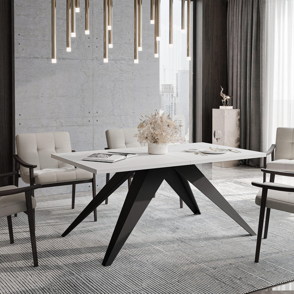 AUSZIEHTISCH XANDRO 140/80/76 cm mit Metallgestell, Schwarz / Weiß - Schwarz/Weiß, Holzwerkstoff/Metall (80/140/76cm) - Idohome