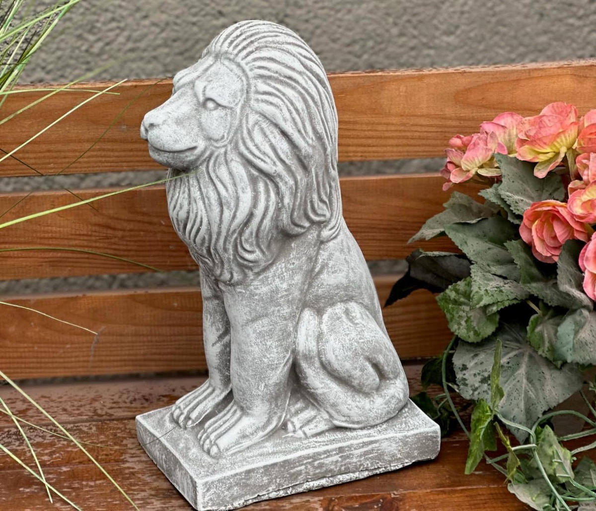 STEINFIGUR Löwe Löwenstatue sitzend, frostfest, massiv - Grau, Stein (12/30/14cm) - stoneandstyle