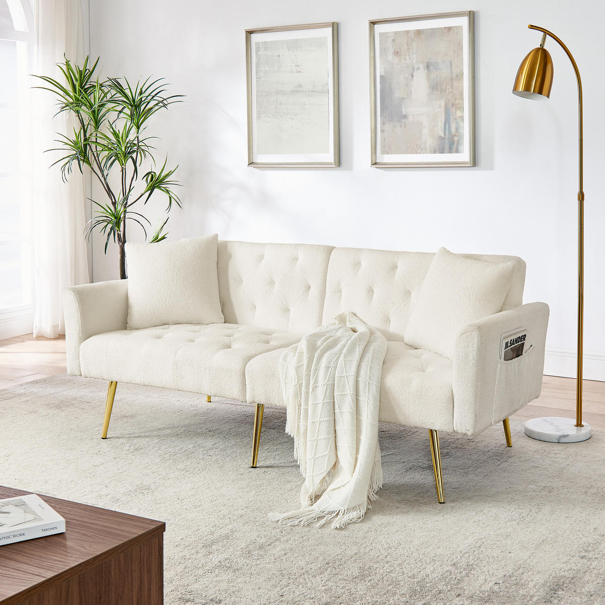 SCHLAFSOFA 177/78/74 cm in Beige Teddyfell mit Aufbewahrungstasche - Beige, Textil (177/74/78cm) - Oxeza