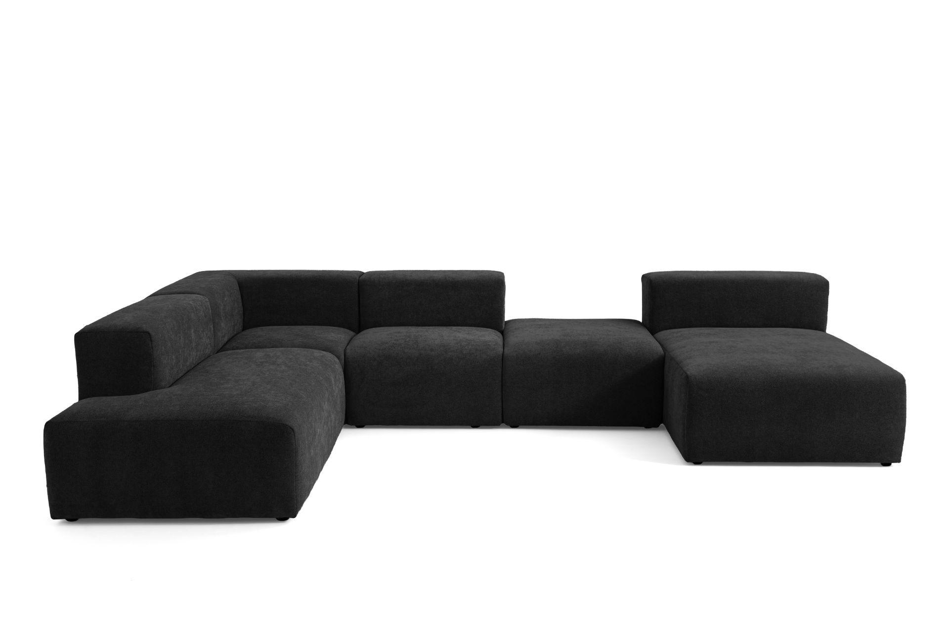 5-SITZER modulares Wohnlandschaft U XXL HEAVEN SET 6 Links, Breite 375 cm Webstoff Schwarz - Schwarz, Holz/Kunststoff (375/73/245cm) - Muffo