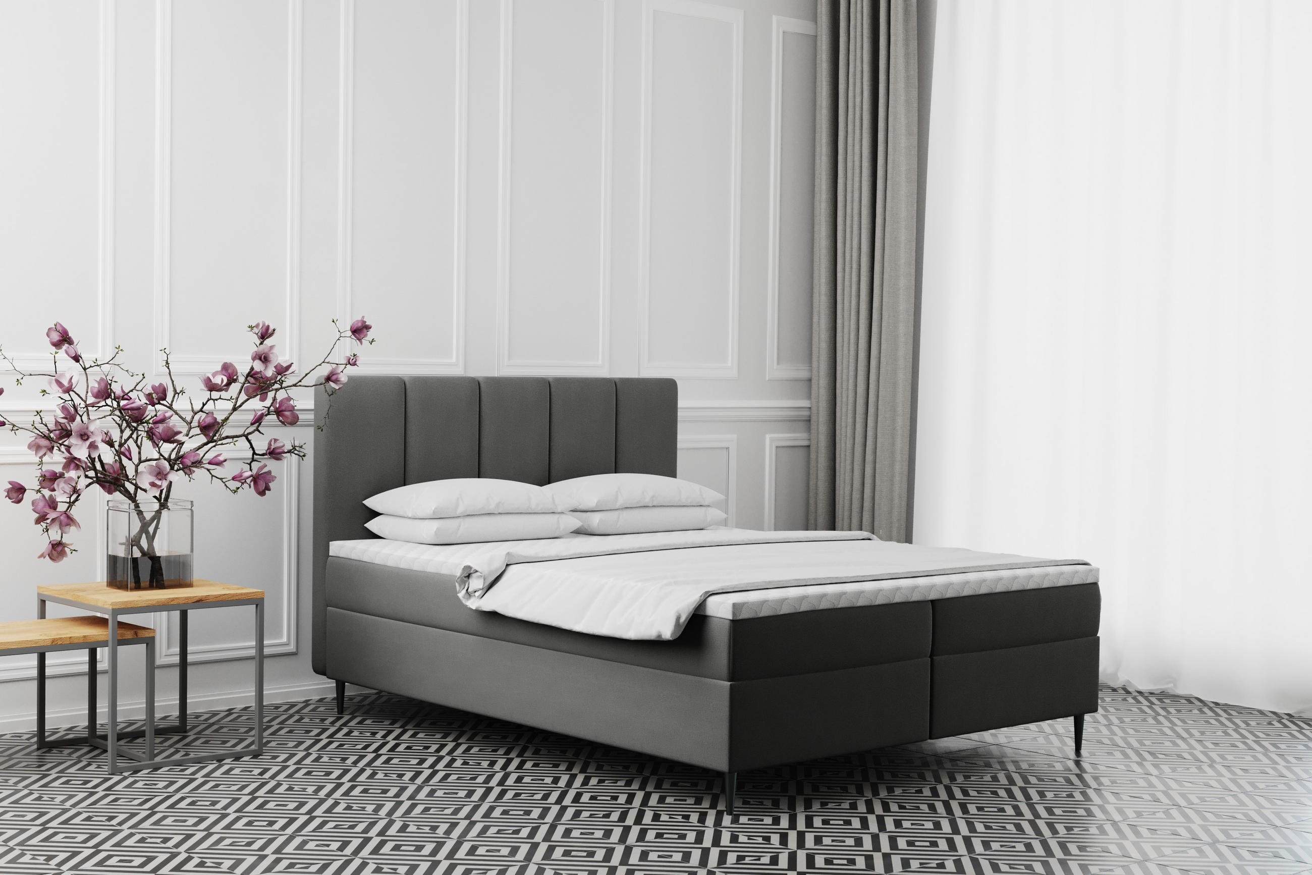 Thumbnail - Kaiser Möbel Boxbett, Grau, Textil, H3, Höhe ca. 20 cm, einzeln stellbar, eckig, 160x200 cm, Schlafzimmer, Betten, Boxsp...