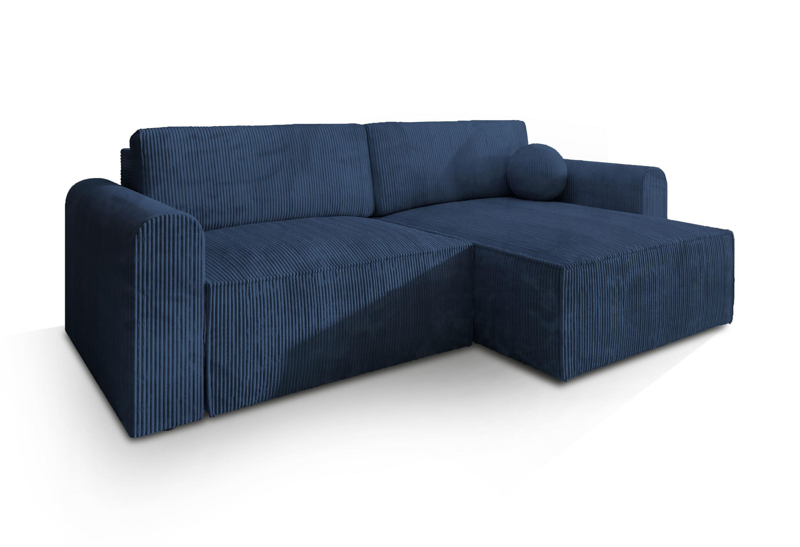 ECKSOFA FIANO P Blau Kordstoff mit Schlaffunktion - Blau, Holz (245/148cm) - MASSENO