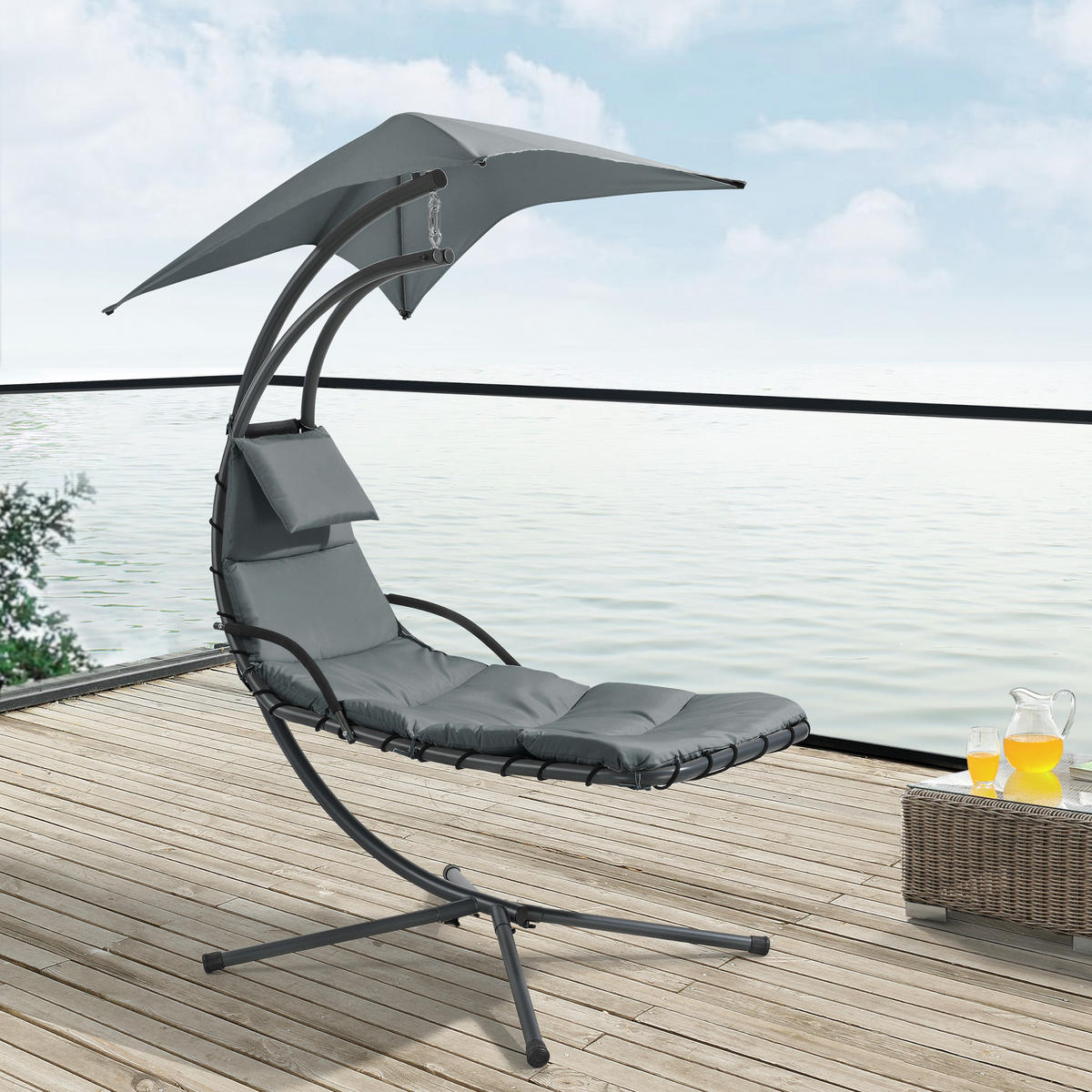 HÄNGELIEGE Lorca - Grau, Metall (166/210/116cm) - [en.casa]