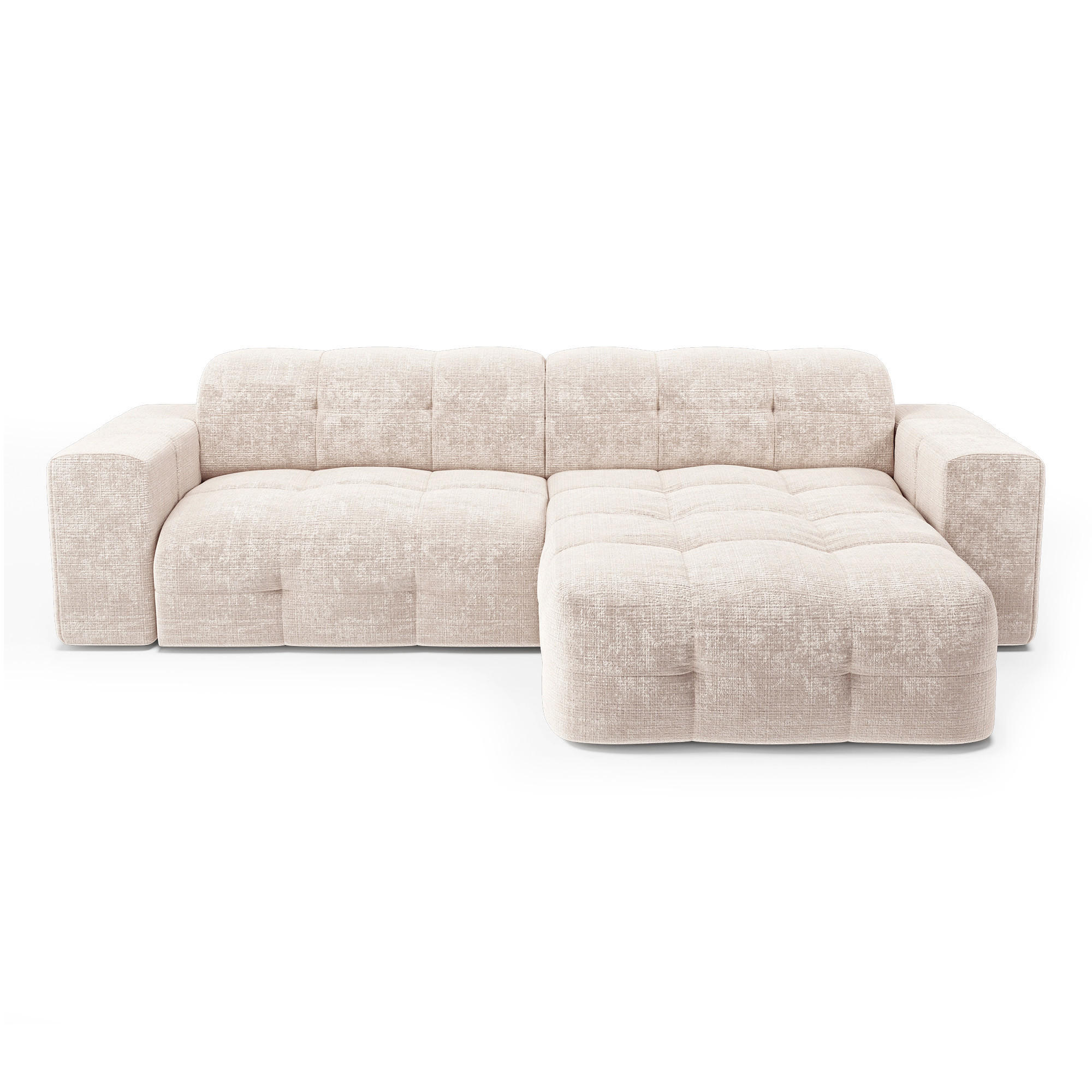 ECKSOFA RECHTS geprägter Samt Creme 230cm - Creme, Textil (155/230cm) - Sia Home