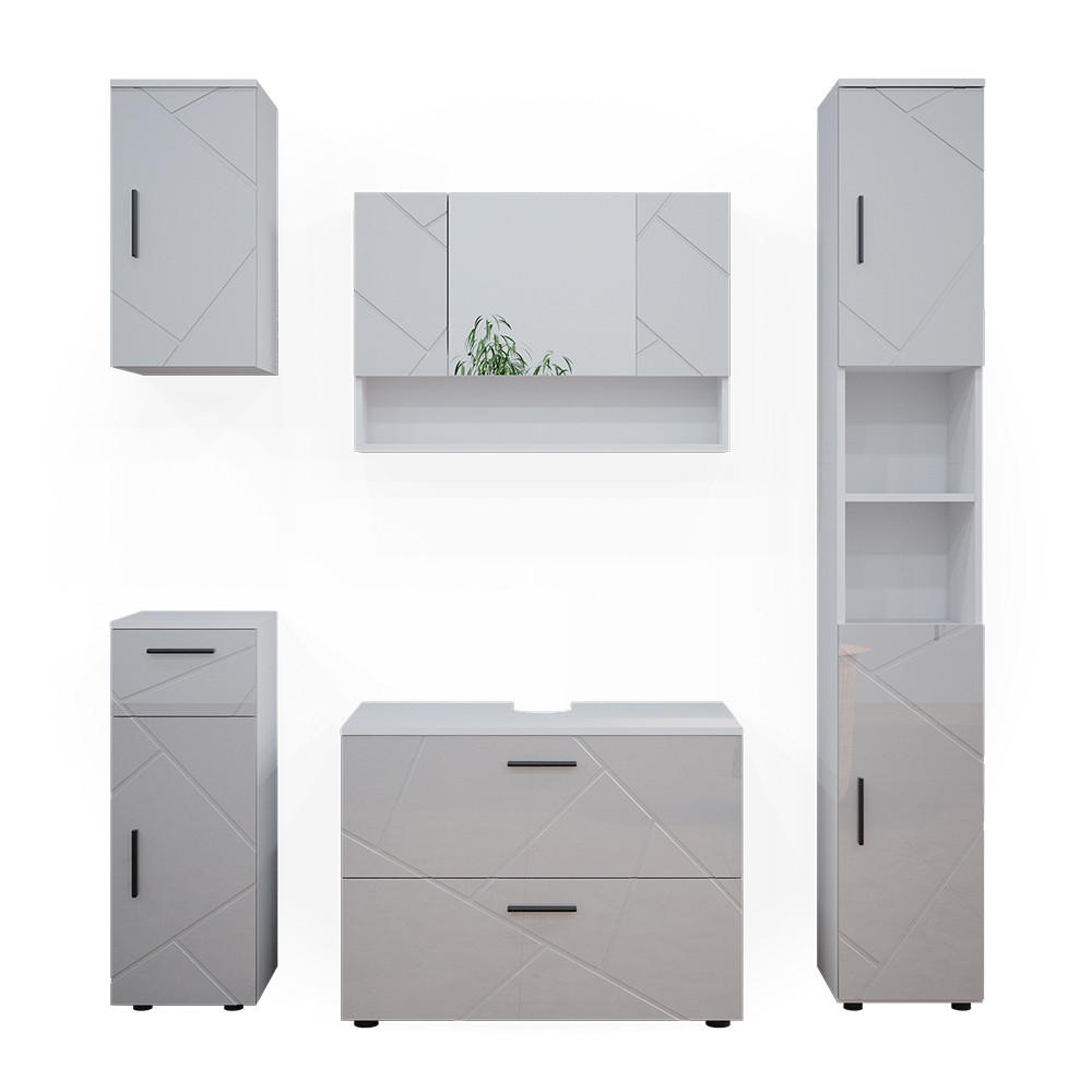 BADMÖBEL-SET Irma Weiß Hochglanz 5 Teile - Weiß Hochglanz/Weiß, Holzwerkstoff (80/58.6/41cm) - Vicco