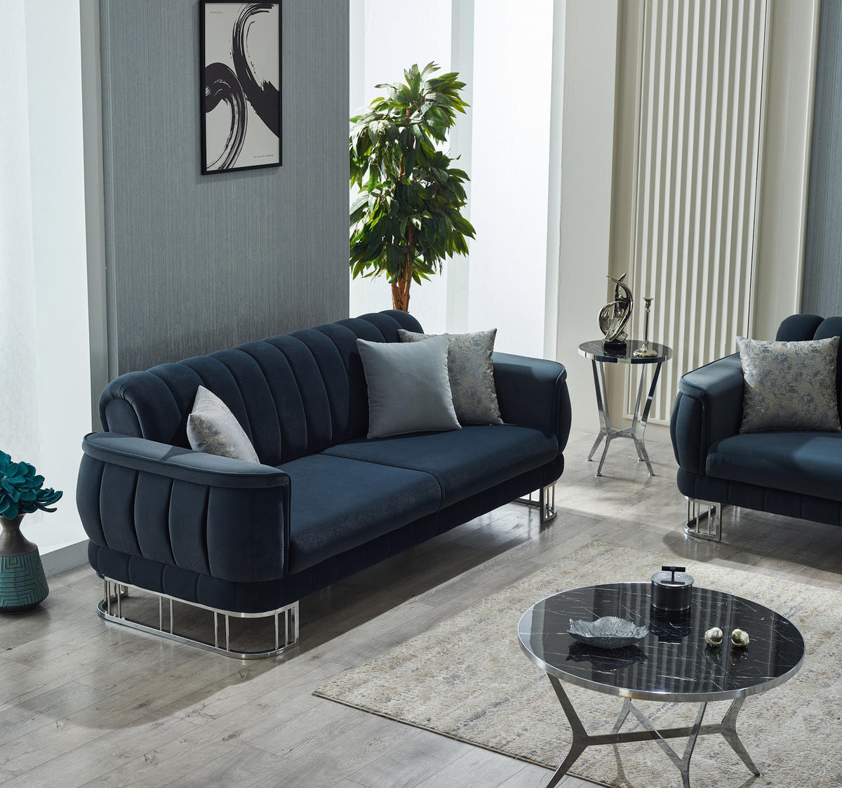 SITZGARNITUR Apollon Anthrazit Stellvariante:3+3 - Anthrazit, Holz/Textil (230/85/95cm) - Villa Möbel