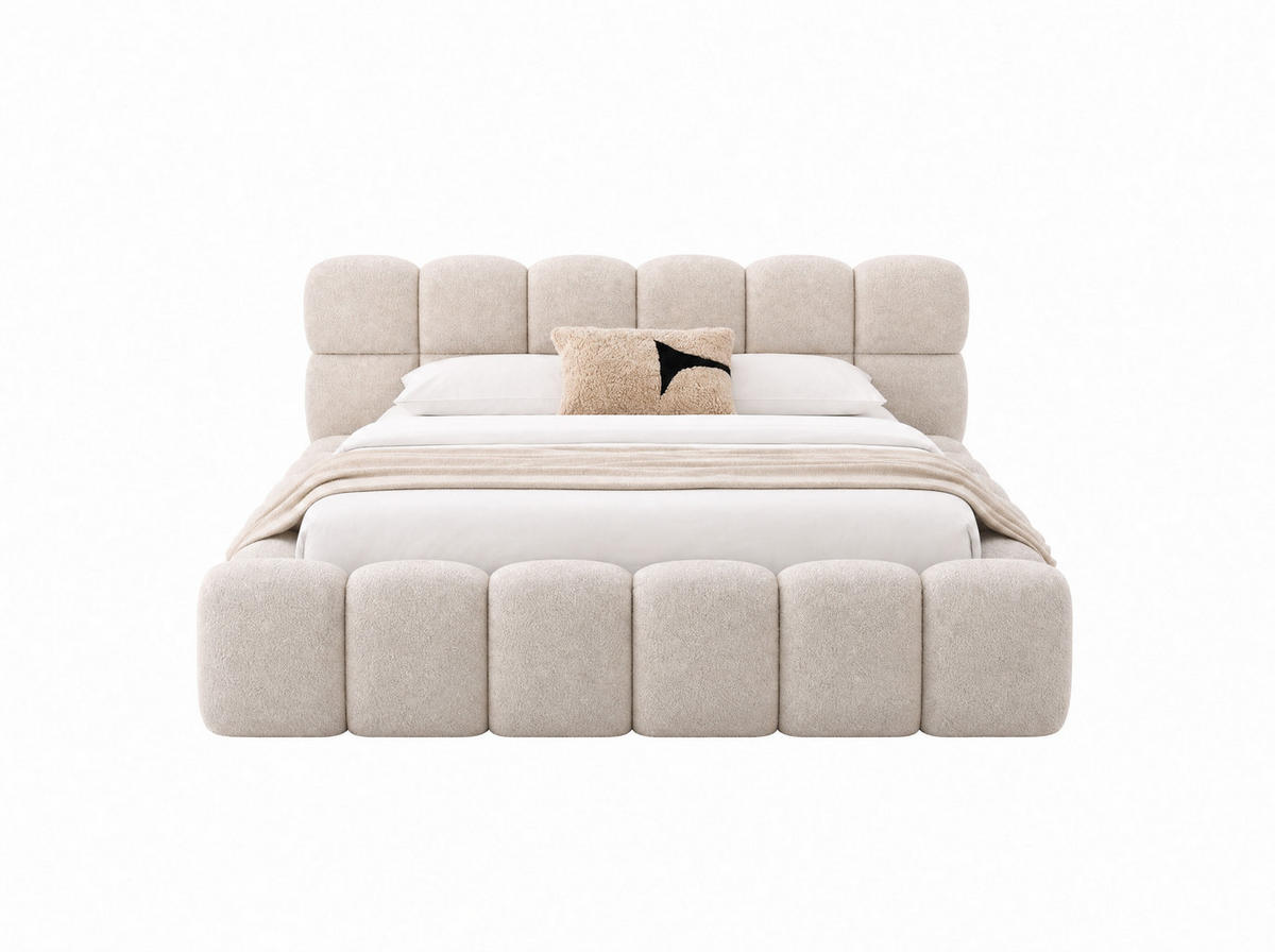 POLSTERBETT Mira Hellbeige 180/200 cm Boucle mit Bettkasten - Beige, Textil/Metall (180/200cm) - wonello