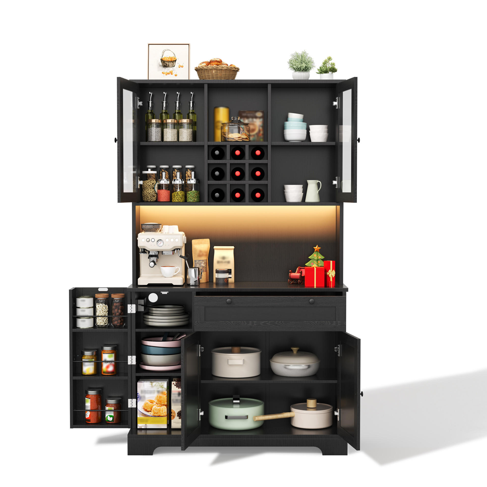 BUFFETSCHRANK 105/40/180 cm schwarz aus MDF mit LED und Steckdose - Schwarz, Holzwerkstoff (105/180/40cm) - OKWISH