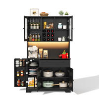 BUFFETSCHRANK 105/40/180 cm schwarz aus MDF mit LED und Steckdose - Schwarz, Holzwerkstoff (105/180/40cm) - OKWISH