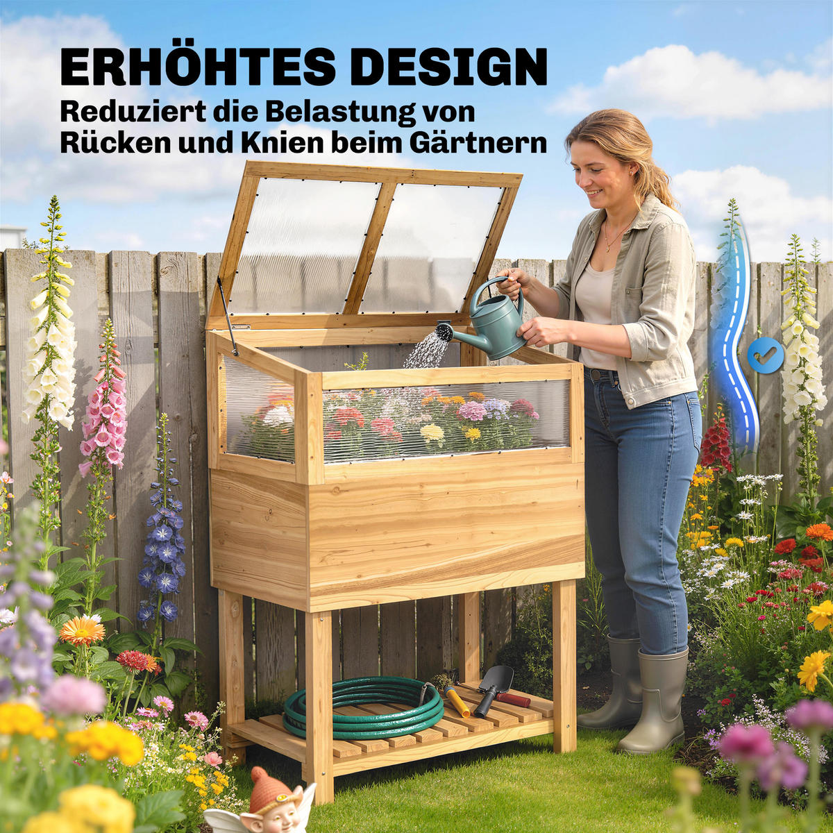 HOCHBEET mit Frühbeetaufsatz aus Tannenholz Braun - Naturfarben, Holz (45/108.5/80cm) - Outsunny