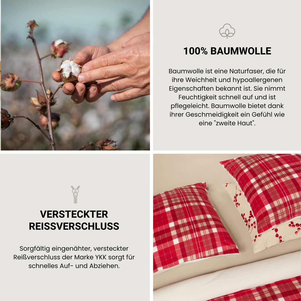 BETTWÄSCHESET Rowan - Feinbiber - 2-teilig - 155x 220 cm - Creme - Creme, Textil (155/220cm) - SCHIESSER