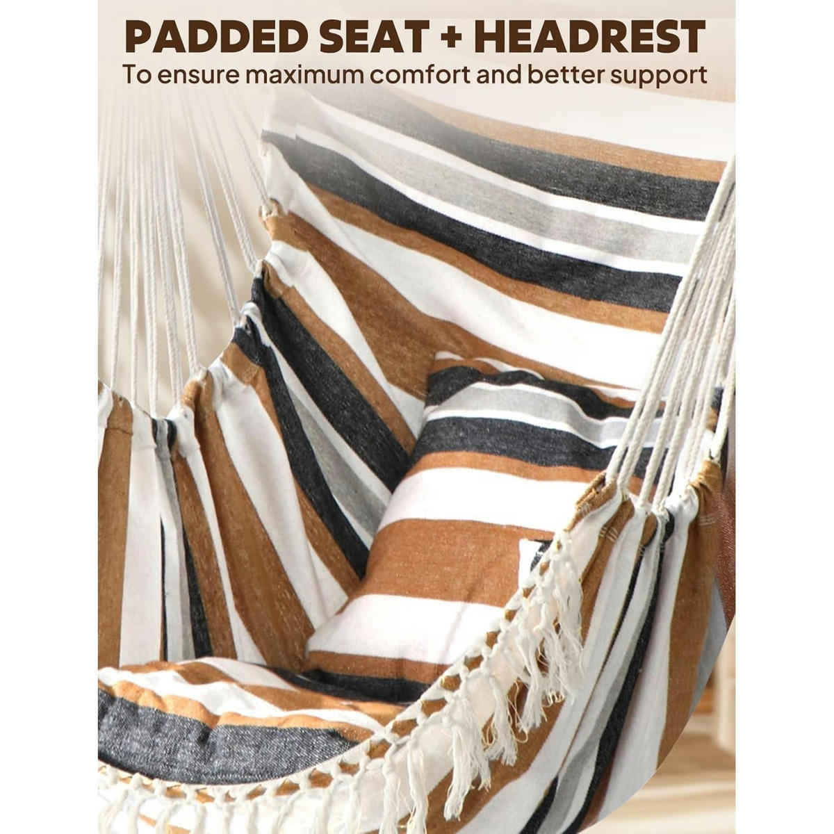 HÄNGESESSEL Braun Gestreift mit 2 Sitzkissen - Multicolor, Textil (100.1/1.5/130cm)