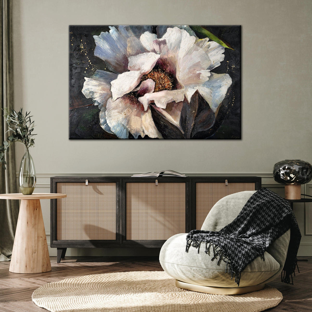 GEMÄLDE Pfingstrosen II auf Keilrahmen 140x100 cm - Schwarz, Holz (140/100cm) - YS-art gallery