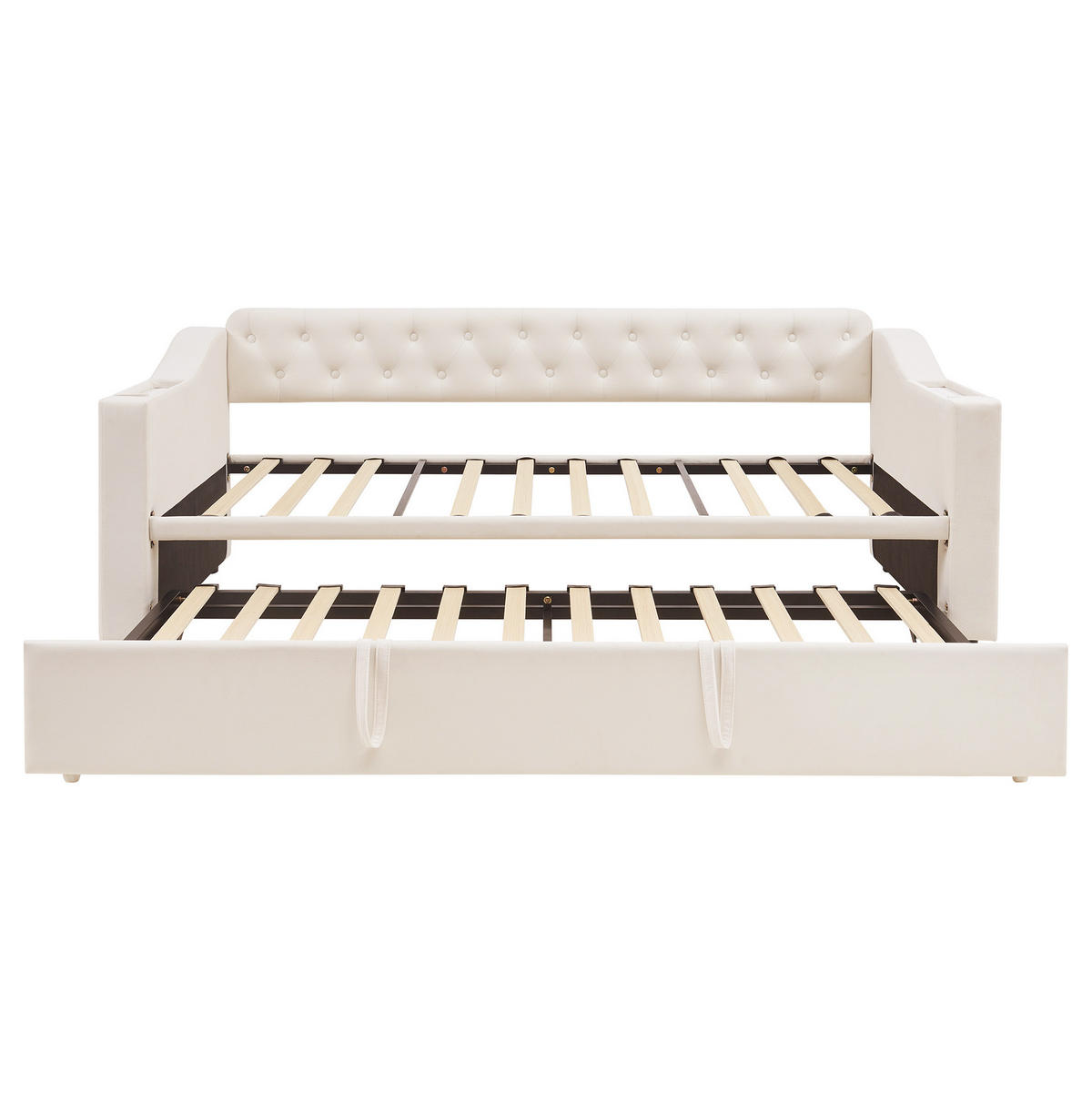 SCHLAFSOFA aus Samt 90x190 cm Beige ausziehbar auf 180x190 cm mit Stauraum und USB-Anschluss - Beige, Textil (90/180cm) - IVMEU