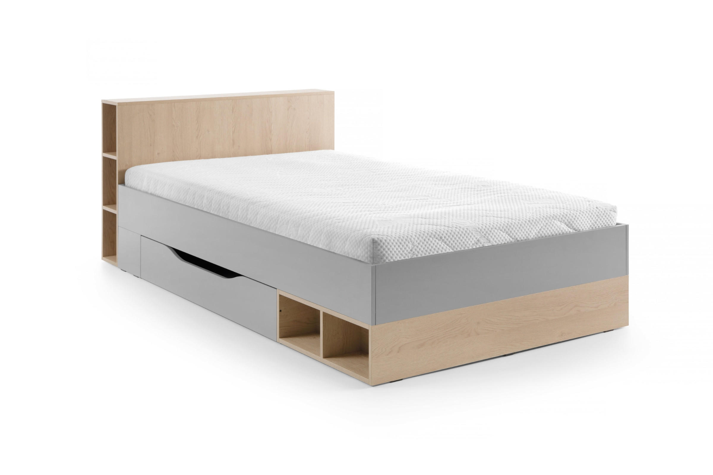 JUGENDBETT OLAF 06 120/200 in Platin Grau / Biskuit Eiche - Eichefarben/Grau, Holzwerkstoff (120/200cm) - Deine Möbel 24