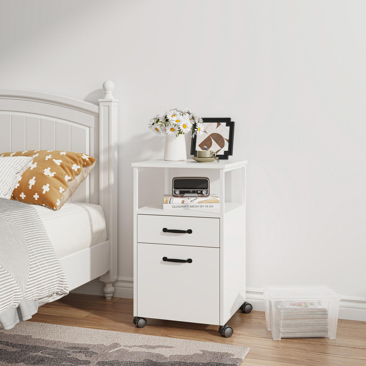 ROLLCONTAINER - Weiß, Holzwerkstoff/Kunststoff (42/66.5/44cm) - Relaxdays