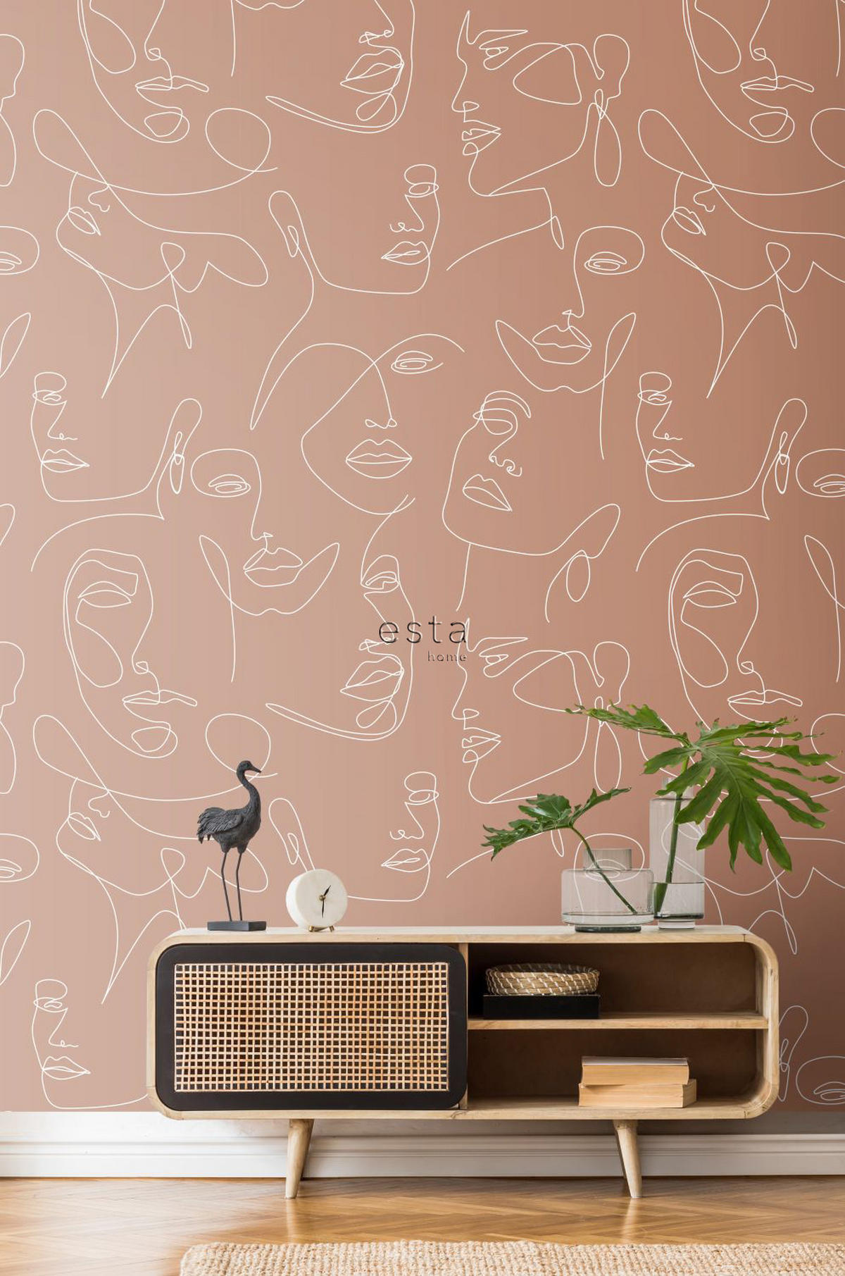 FOTOTAPETE Line Art Gesichter 150 x 279 cm - Terracotta, Papier (150/279cm) - ESTAhome