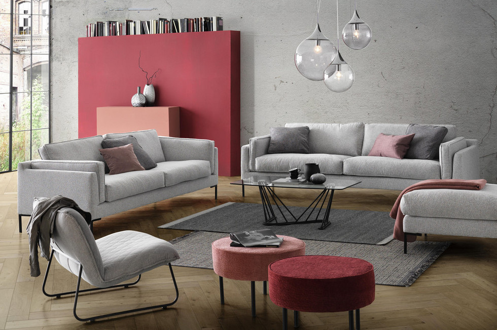 Grau - flamingofarbenes Wohnzimmer