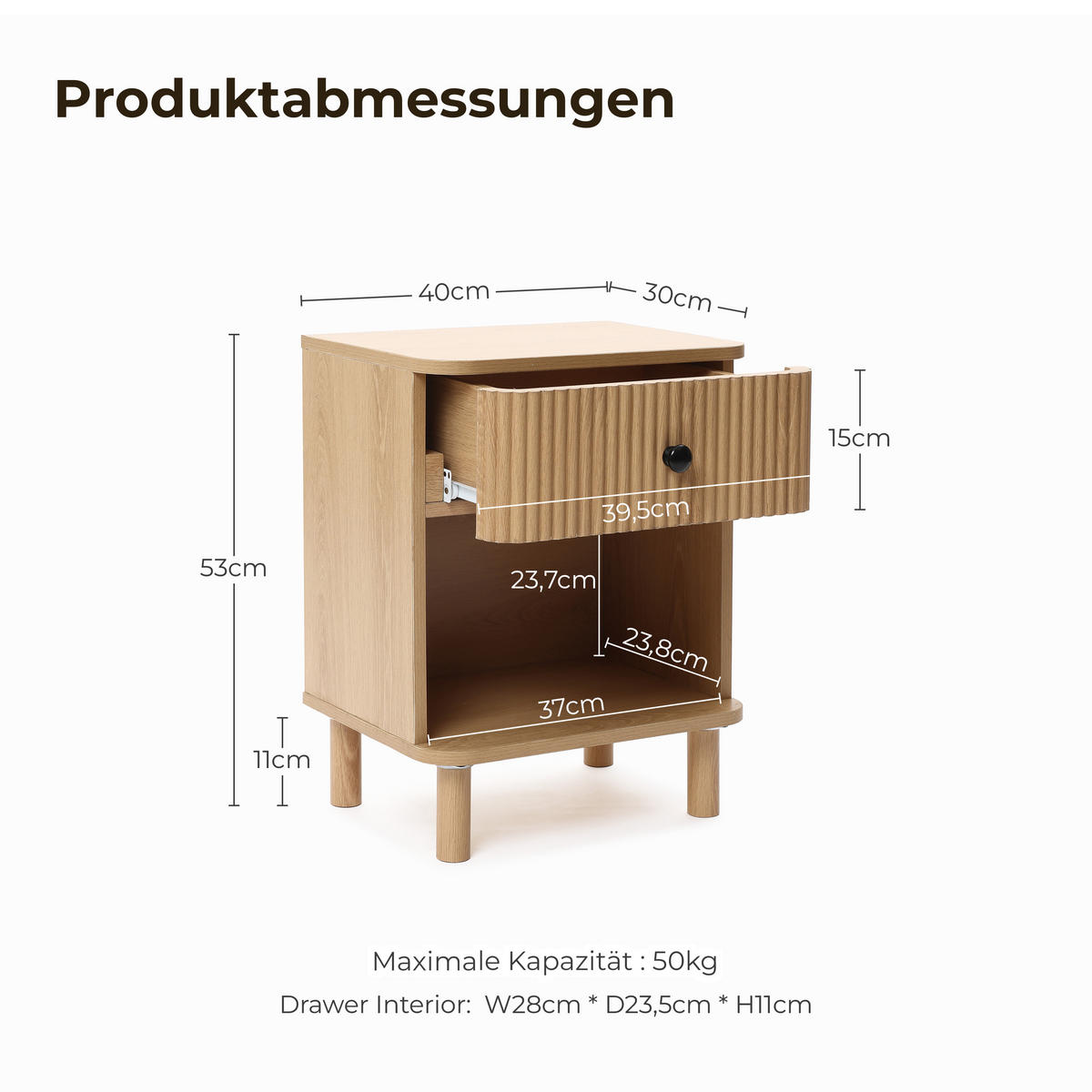NACHTTISCH Modern mit einer Schublade und offenem Stauraum, Holzoptik | B40 x T30 x H53 cm - Braun, Holzwerkstoff (40/53/30cm) - Hometopia