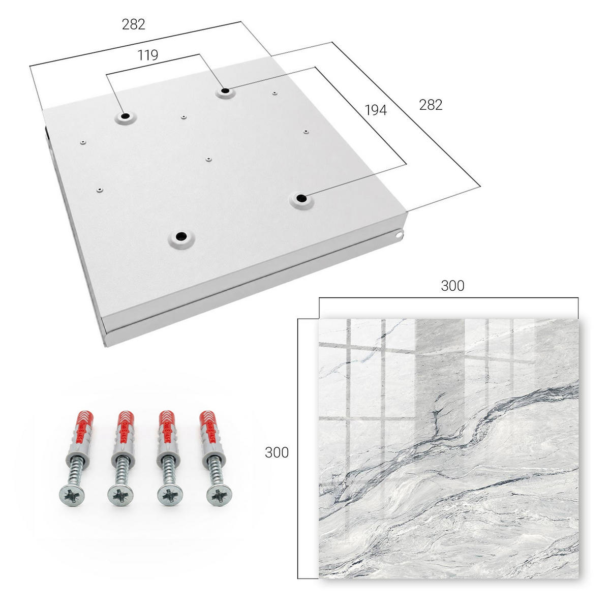 SCHLÜSSELBOX Weiß 30x30 cm – Türöffnung nach rechts - Steinmuster - Grau, Metall (30/30/5cm) - TULUP