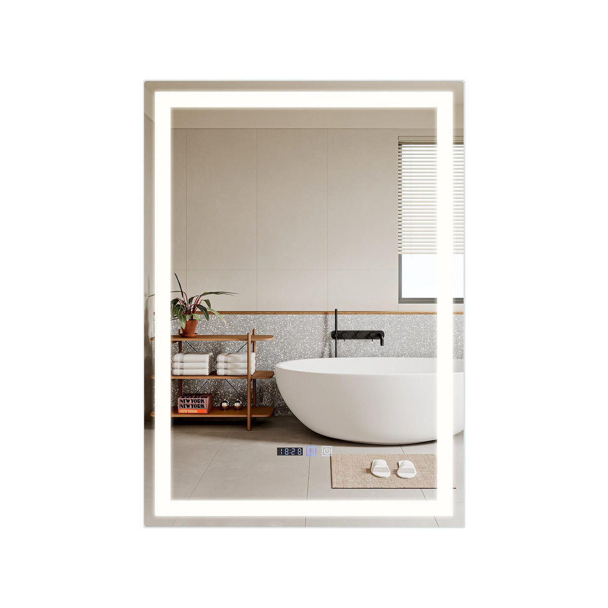BADEZIMMERSPIEGEL Jena mit LED-Leuchte 50/70/3 cm - Weiß, Glas (70/3/50cm) - Nettlife