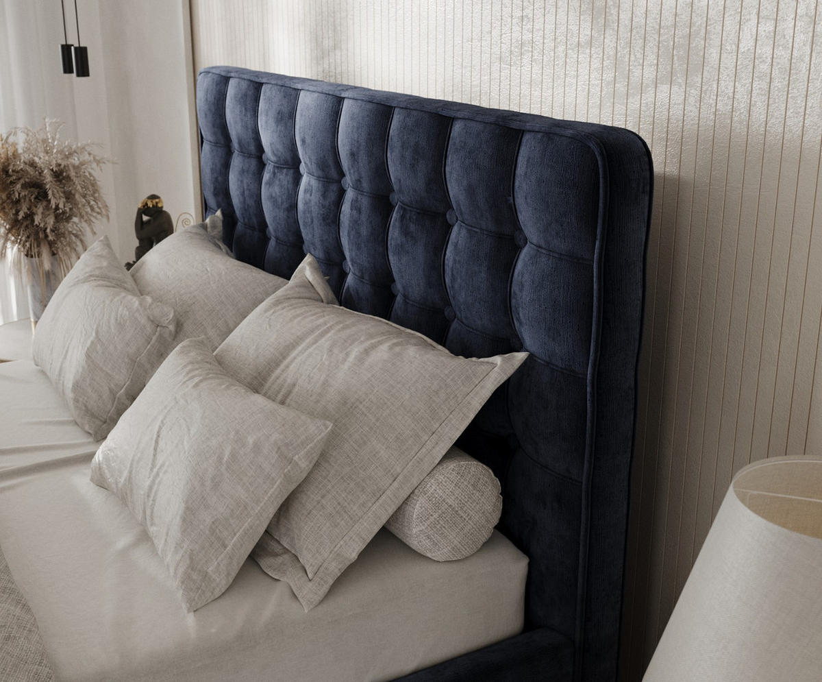 POLSTERBETT Paloma 120/200 cm Marineblau im Lotta Stoff - Naturfarben/Dunkelblau, Holz/Holzwerkstoff (120/200cm) - AltaBeds