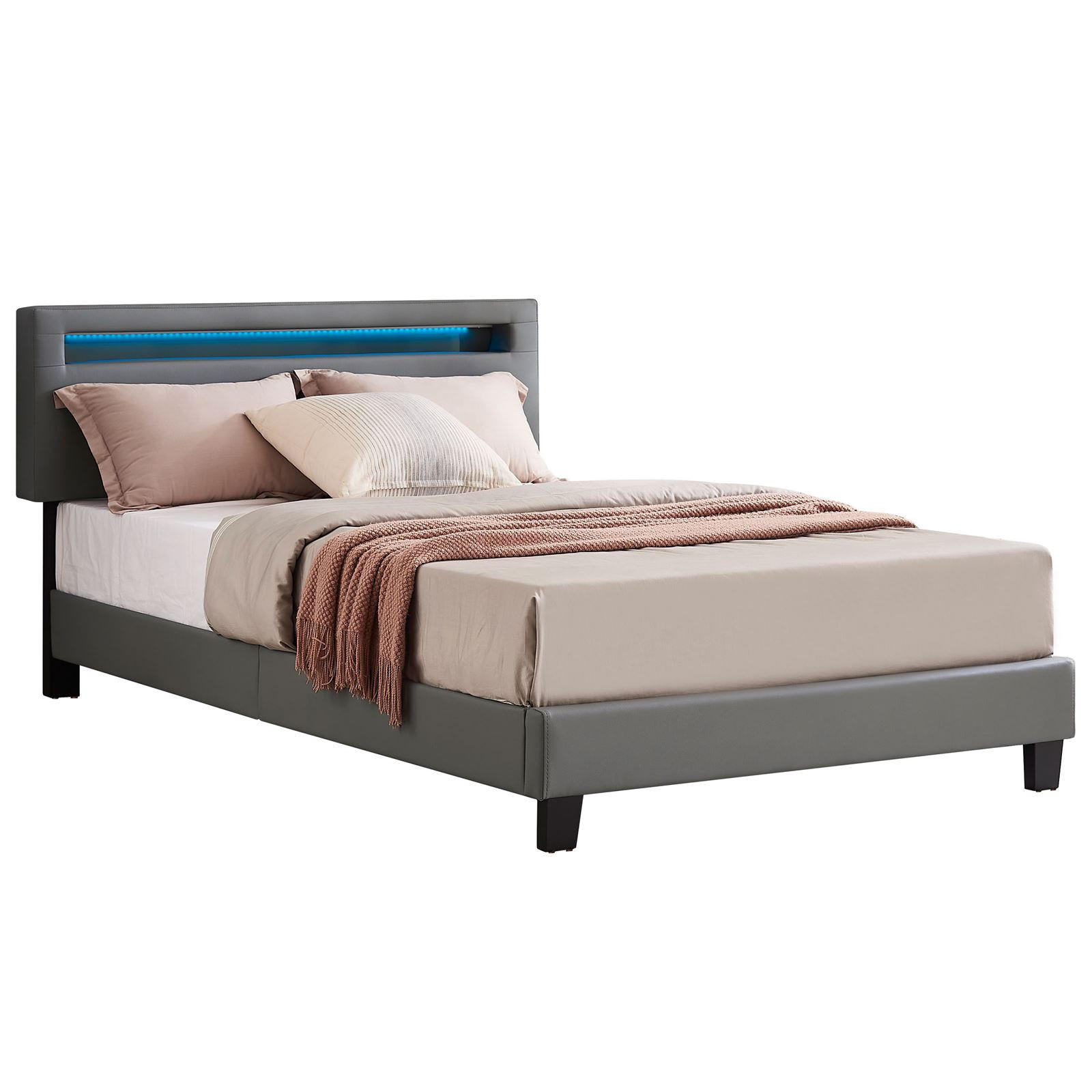 POLSTERBETT MIT LED CARIBO 120X200 CM - Grau, Textil (120/200cm) - CARO-Möbel
