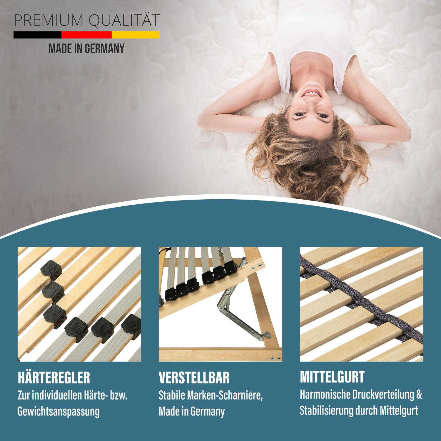 LATTENROST 90x200 cm – Verstellbares Kopfteil 42 Latten 7-Zonen Belastbar bis ca. 130 Kg - Braun, Holz/Holzwerkstoff (90/200cm) - Sleepneo