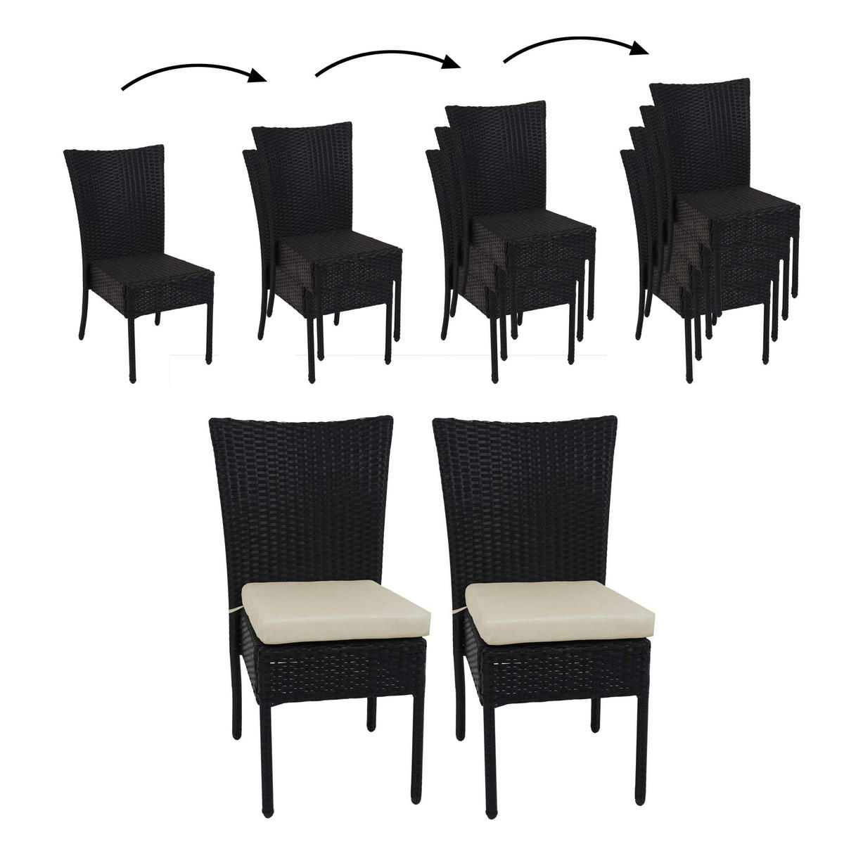POLY-RATTAN STUHL Schwarz, Cremeweiß 2er-Set - Schwarz/Weiß, Kunststoff (52/90/58cm) - MCW