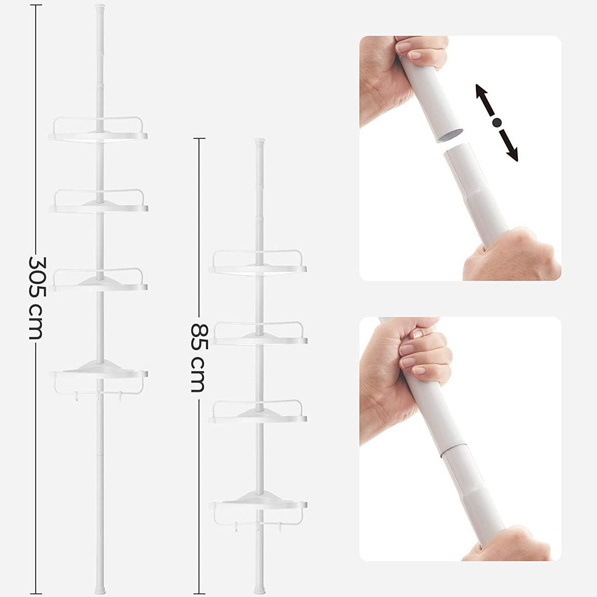 DUSCHREGAL mit 4 Ablagen - H85/305 cm, verstellbar - Weiß, Metall (25/85/35cm) - Calicosy