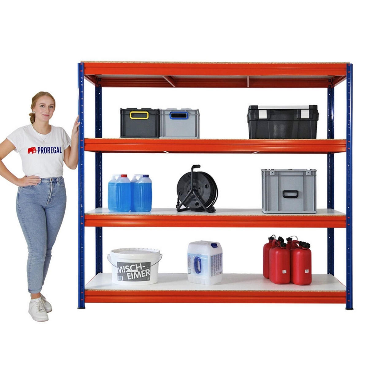 SCHWERLASTREGAL Dino 2er-Set 180x200x60cm Melamin-Ebenen Blau/Orange - Blau/Orange, Metall (400/180/60cm) - PROREGAL