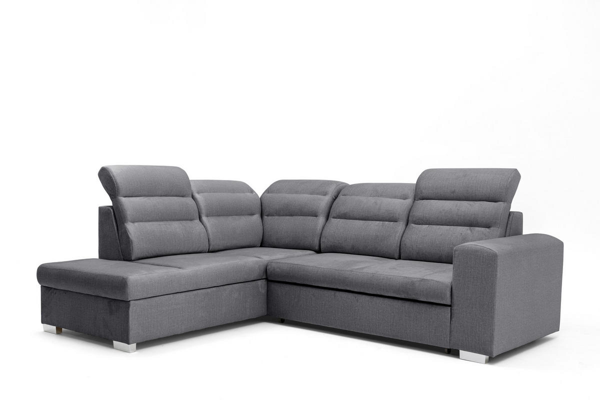 ECKSOFA CLOUD L Links mit Schlaffunktion 120x190 Velours Dunkelgrau - Chromfarben/Dunkelgrau, Holz/Kunststoff (202/260cm) - Muffo