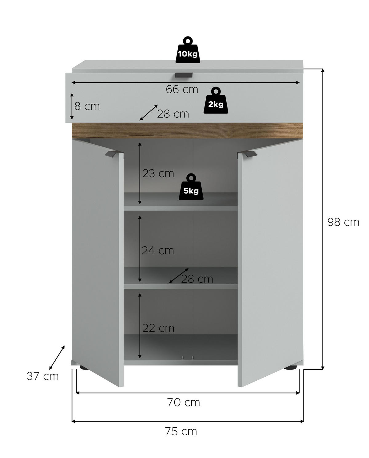 SCHUHKOMMODE Nora (B/H/T: ca. 75/98/37 cm) in grau/grau - Grau, Holzwerkstoff (75/98/37cm)
