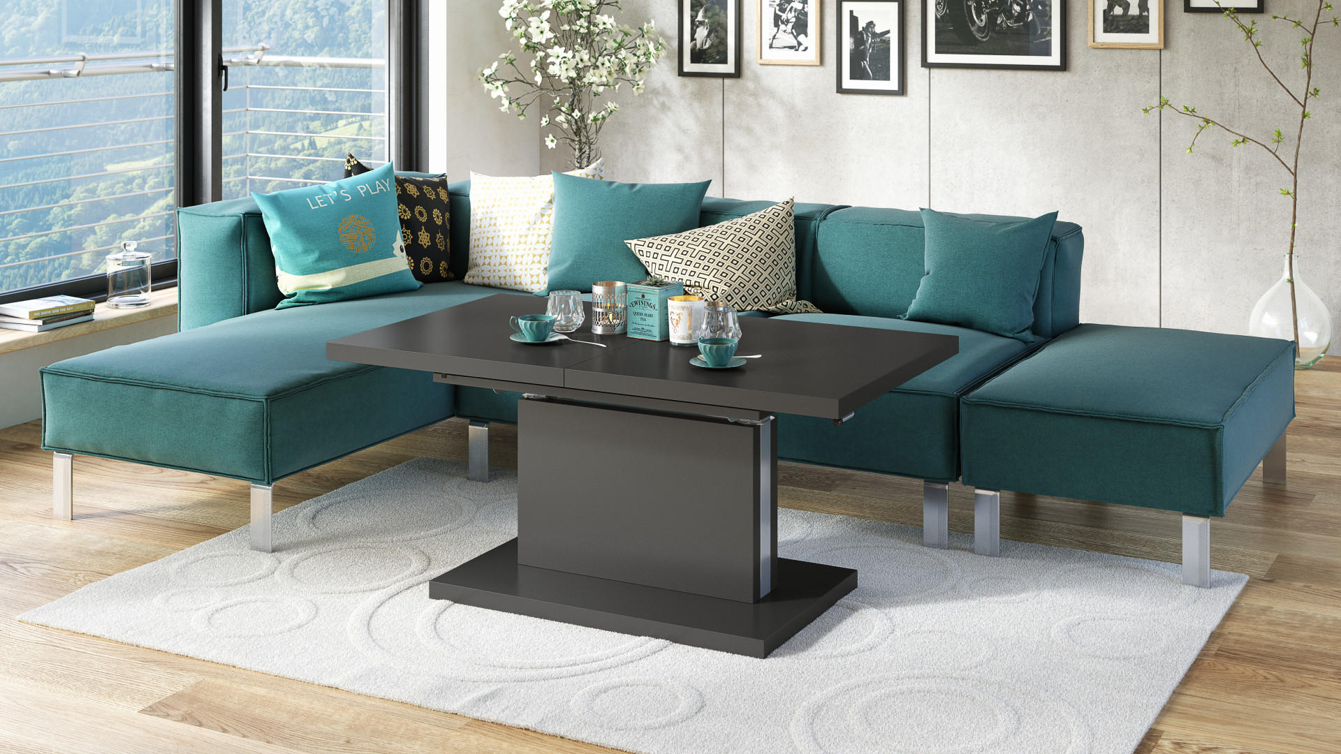 COUCHTISCH rechteckig Anthrazit matt ausziehbar höhenverstellbar - Anthrazit, Holzwerkstoff (80/120/56cm) - designimpex