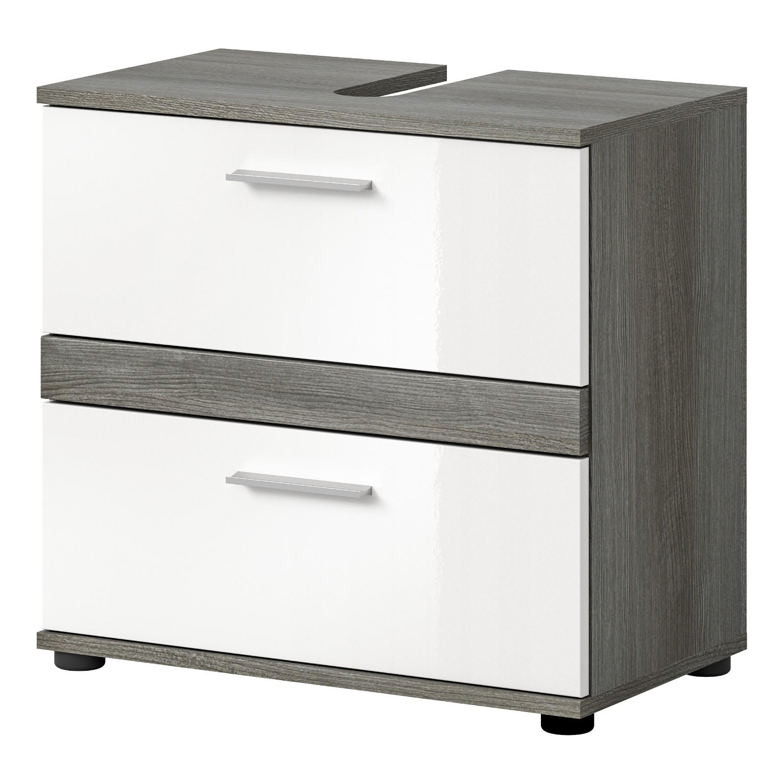 WASCHBECKENUNTERSCHRANK weiß Hochglanz, grau 60 cm, mit Schubkästen - Weiß Hochglanz/Schwarz, Holzwerkstoff/Kunststoff (60/57/34cm) - Inn.Furn